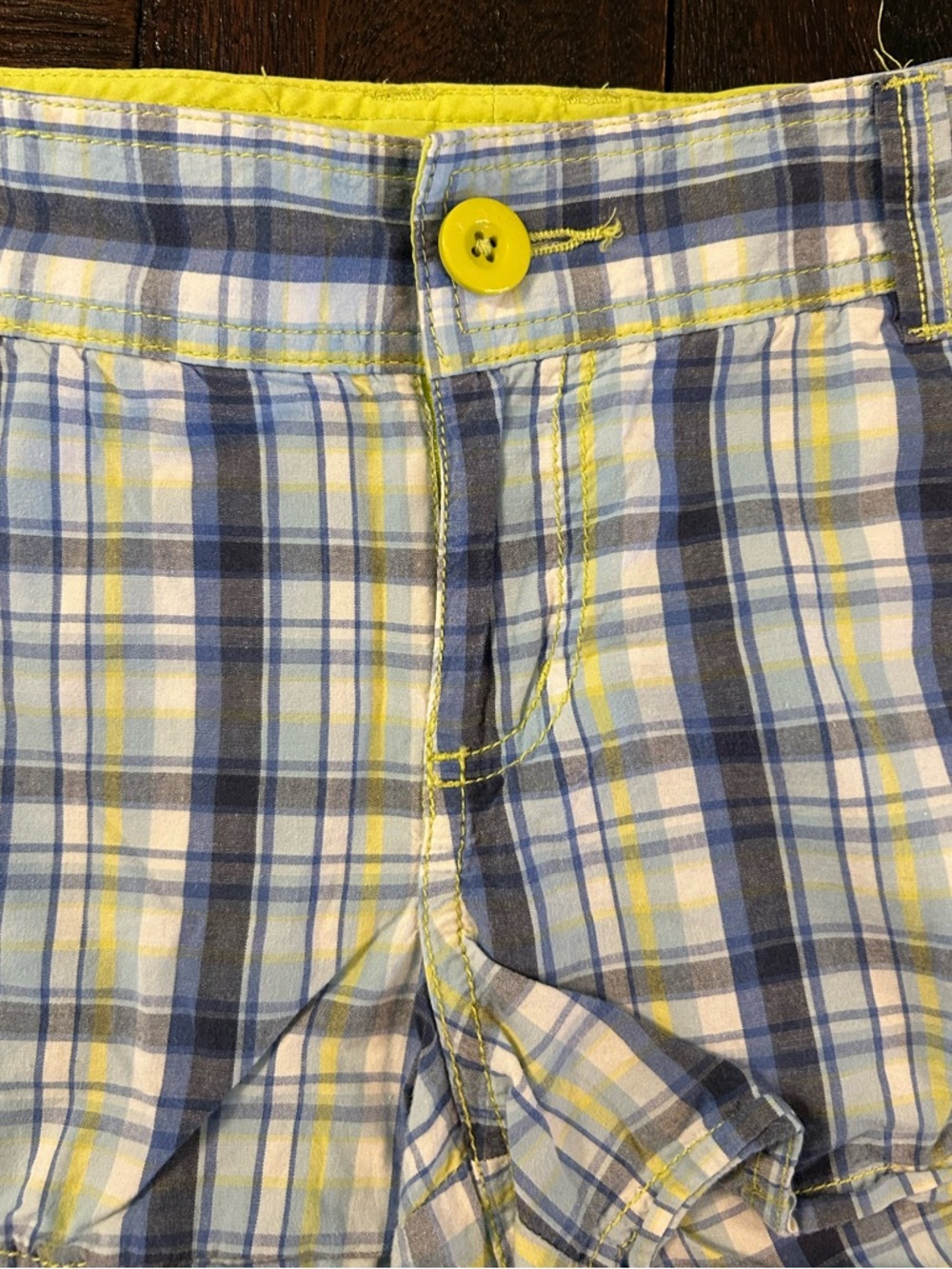 Y2K Vintage Blue and Yellow Plaid Low Rise Shorts - Picture 3 of 10